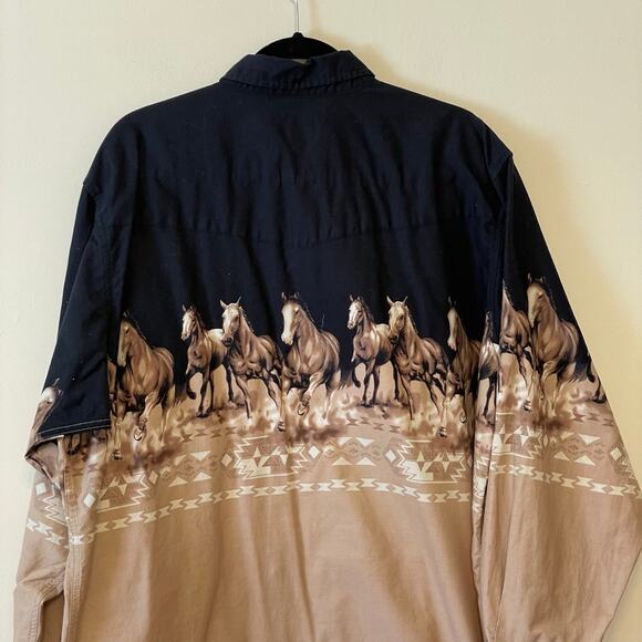 Cumberland Outfitters XXL black tan long sleeve button down top horse western - Picture 6 of 7
